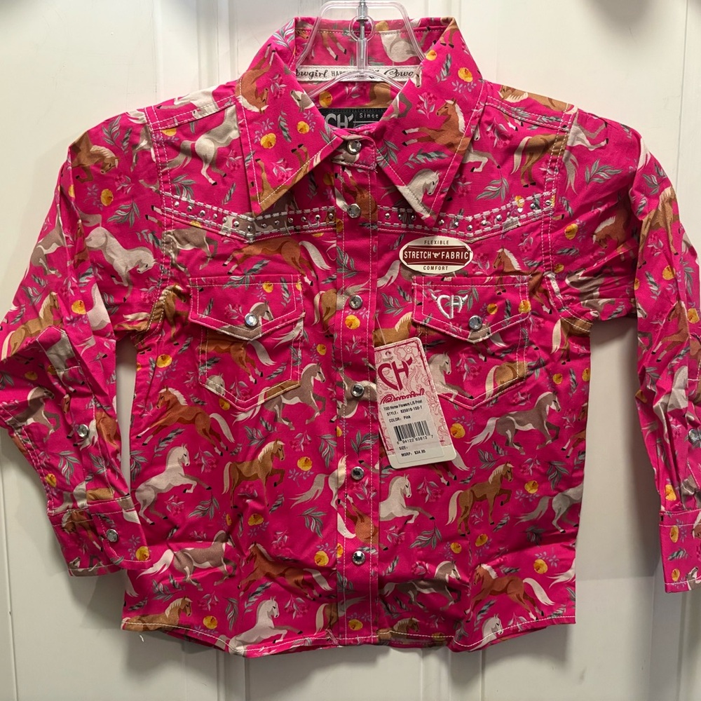 Cowboy Hardware Girls 18 months Pink Horse Print Western Shirt NWT